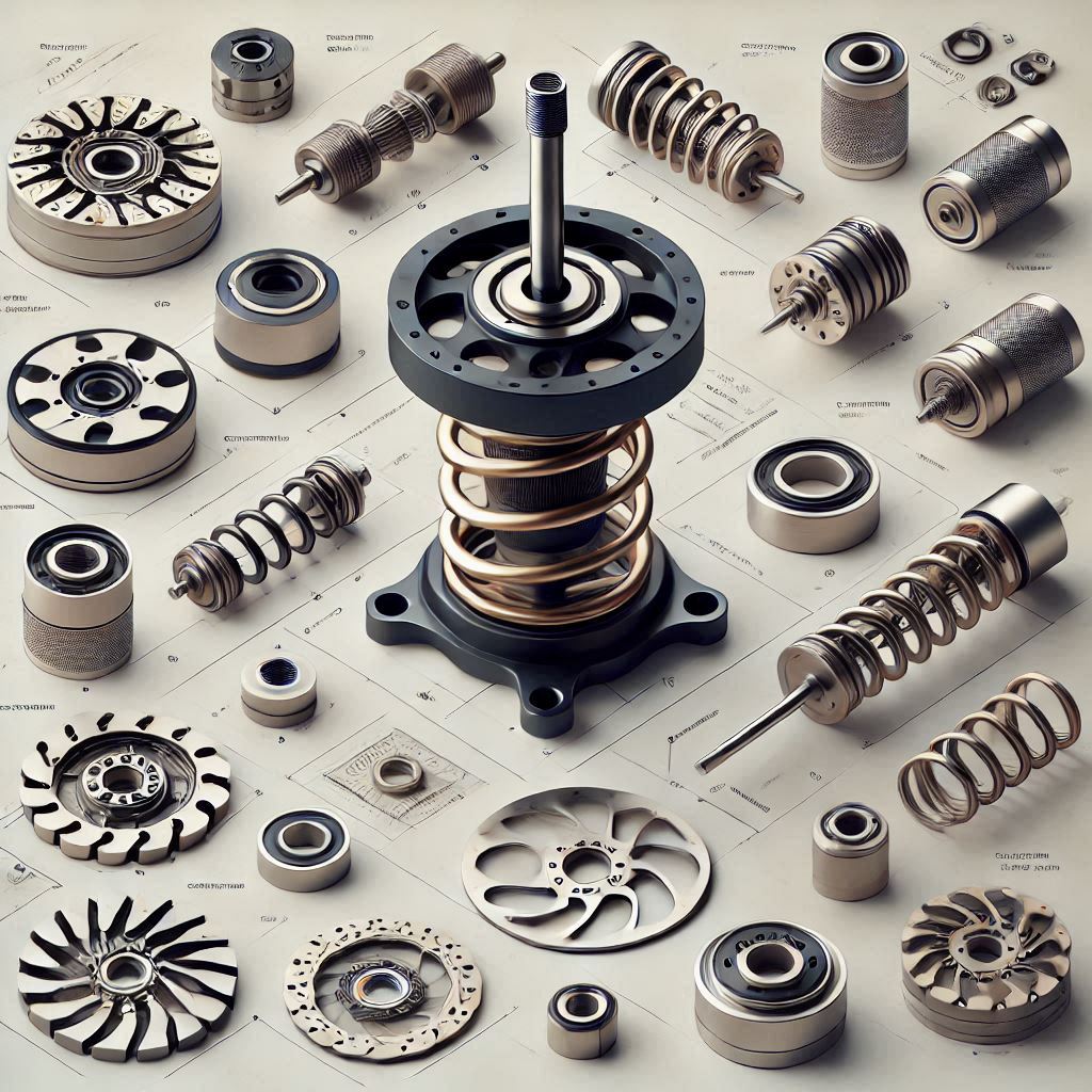 Rotary shock absorber components for industrial motion control systems